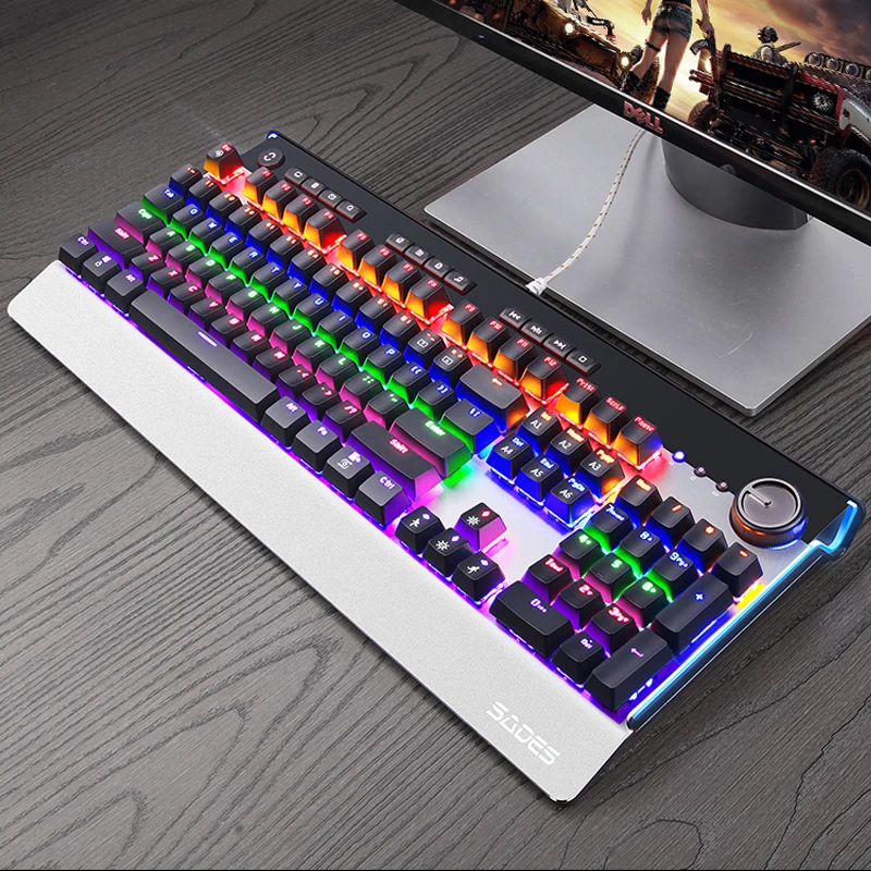 

SADES Gaming Mechanical Keyboard Blue Switch USB Metal Wired LED Backlit RGB Anti-Ghosting Gaming Keyboard for PC Laptop Gamer