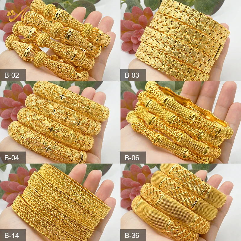 Indian Gold Color Bangles Charm Bracelets Women African Jewelry Luxury Dubai Gold Plated Jewellery Wedding Gift 4pcs/Lot bangle bracelet,zirconia bangle