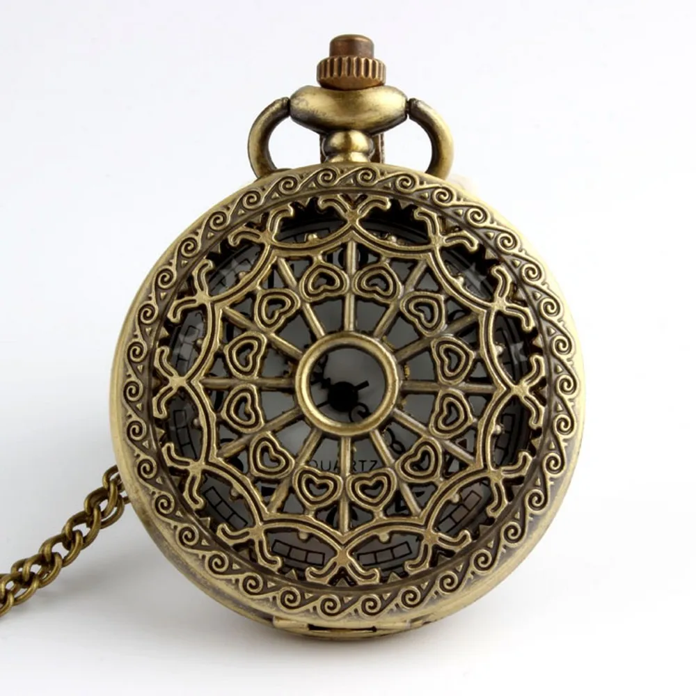 

Retro Antique Bronze Pocket Watches Men Hollow Sunflowers Quartz Pocket Flip Fob Clock Necklace Pendant Chain Relogio De Bolso