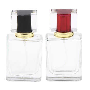 

2 Pack - 50ML Glass Refillable Perfume Bottle, Square Portable Atomizer Empty Bottle with Spray Applicator for Travel