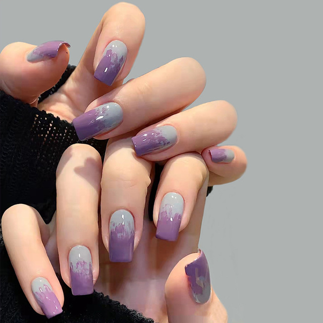 Women Pure Color Fashion Fake Nail Girls Sweet Pink Frosted Matte Wearable Fake Nails Square Head Nail Art Tips TN