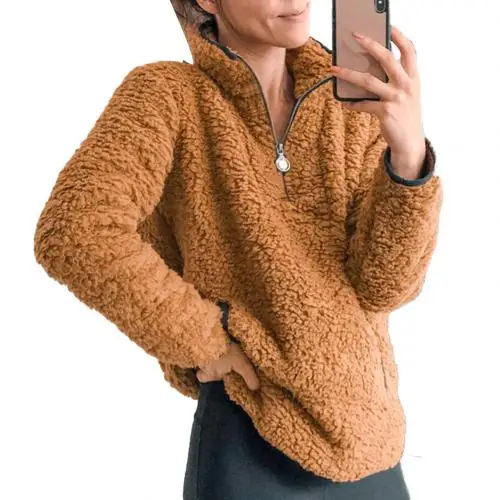 CAMEL invierno Jersey peludo casual polar de lana de gran tamaveno de las mujeres, suéter de 60 S de suéteres de invierno abrigo m - Цвет: CAMEL