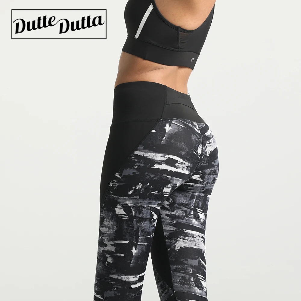 Women'sTight высокая эластичность живот бедра быстросохнущие спортивные штаны для йоги черные чернила Печатные Фитнес Брюки