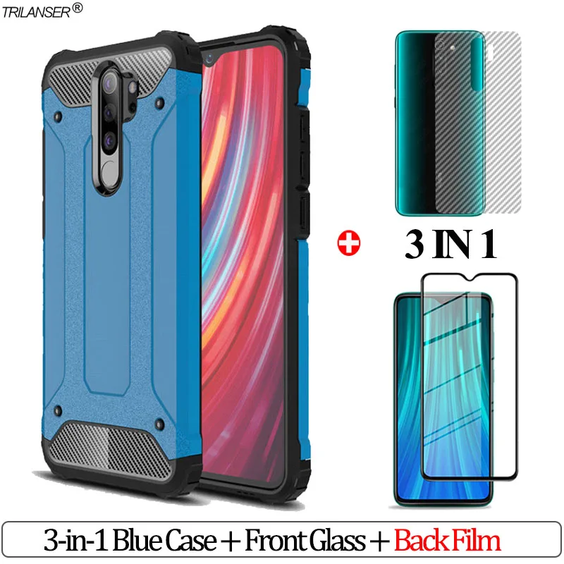 Back Film Case 2 3-в-1 стекло для redmi-note-8pro бронированный чехол xiaomi redmi note8 чехол на ксиоми редми нот 8 про чехол из мягкого силикона анти-противоударный бампер чехол redmi note 8 pro xiomi чехол сяоми редми ноут 8 про - Цвет: Back Film Case 2