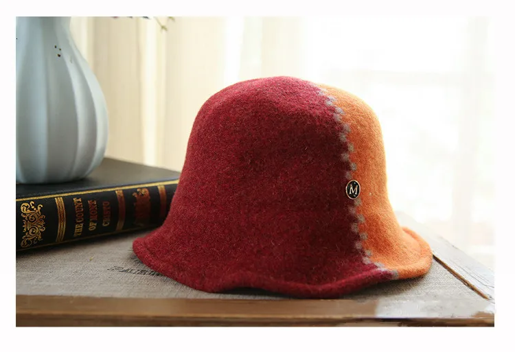 Шерстяная фетровая черная бейсболка с меховым помпоном женская панама Розовый Элегантный Бант Curl Birm Дамская Шляпка-Клош зимние шляпы-котелки