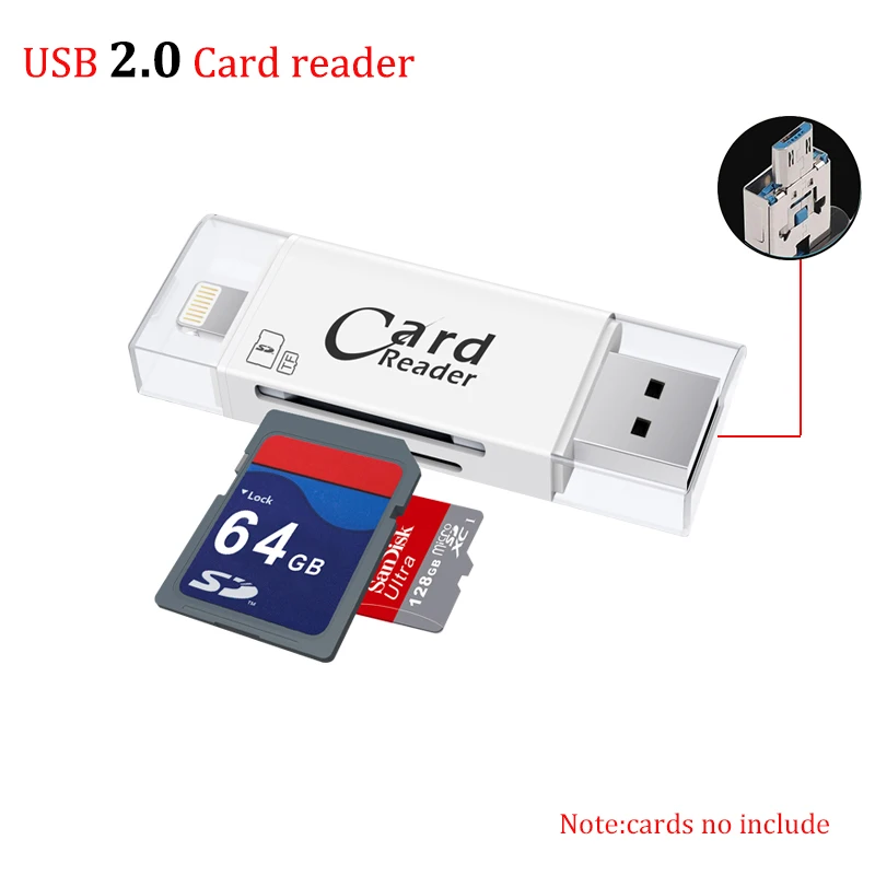 USB 3,0 устройство для чтения карт Lightning OTG флэш-накопитель microSD TF карта памяти Адаптер для iPhone 5 5S 6 7 8 X S6 S7 Edge - Цвет: USB2.0 White