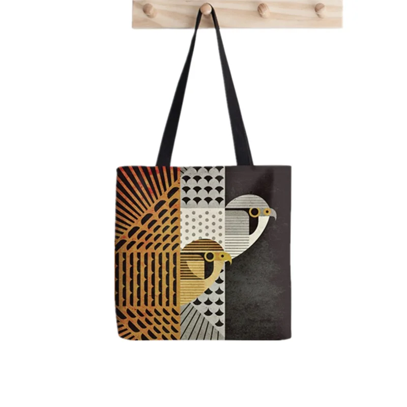 Shopper wolf and sakura in moonlight Printed Tote Bag women Harajuku shopper handbag girl Shoulder shopping bag Lady Canvas Bag