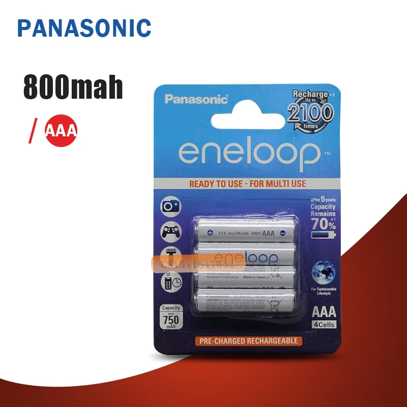 Panasonic AAA 1,2 в 800 мАч Panasonic Ni-MH Предварительно заряженный Аккумулятор для камеры фонарик игрушки низкий разряд