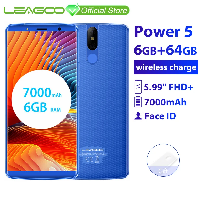 Смартфон LEAGOO Power 5 99 дюймовый экран FHD+ 18:9 ОЗУ 6 ГБ ПЗУ 64 Android 8.1 MT6763 восемь ядер 7000 мАч