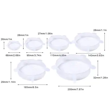 

6-Piece Silicone Fresh-Keeping Lids Stretchable Transparent Round Cover Tea Cup Water Cup Bowl Lid 1 Set