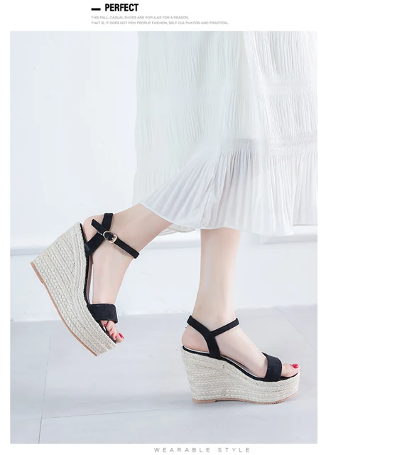 2022 Summer 11 Cm High Heel Button Girls Wedges Sandals Women's