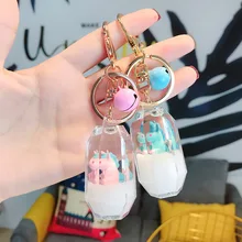 Онлайн знаменитостей плавающий Единорог молоко брелок-бутылка Мода Девушки Сердце жидкий зыбучий песок масло Упаковка для бутылок кулон