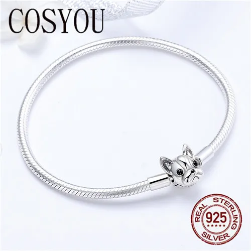 Goede COSYOU 100% Echt 925 Sterling Zilveren Franse Bulldog Doggy Snake Chain Vrouwen Armband Bangles Zilveren Sieraden 17 19CM SCB075