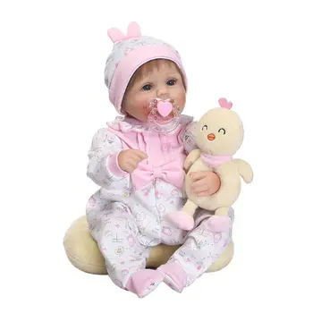 

16inch Silicon Lifelike Doll White Onesies Hat Yellow Chick Pillow Headband Early Childhood Kids Baby Toys