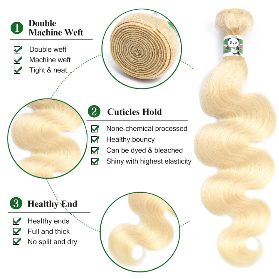 Panda 613 Blonde Bundles With Closure Remy Brazilian Hair Weave Bundles Body Wave 613 Blonde 3 Bundles With Lace Frontal Closure