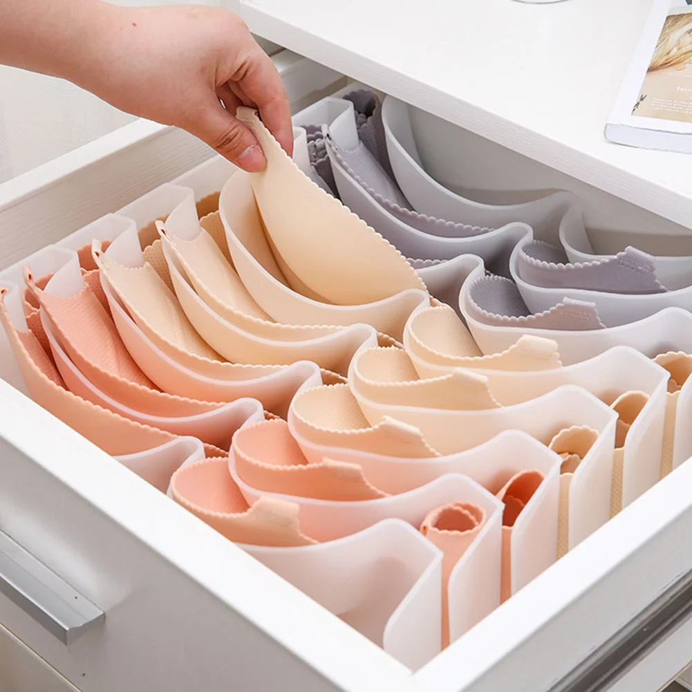 6pcs Finishing Home Compartment Solid Plastic Underwear Organizer Drawer Case Family Bedroom Storage Box Space Saving Bra Shaped