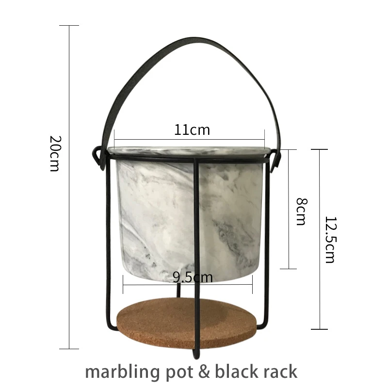 Portable Ceramic Flower Planter Modern Marbling Flower Pot with Metal Rack for Succulents Plants Bonsai Home Garden Decoration - Цвет: D