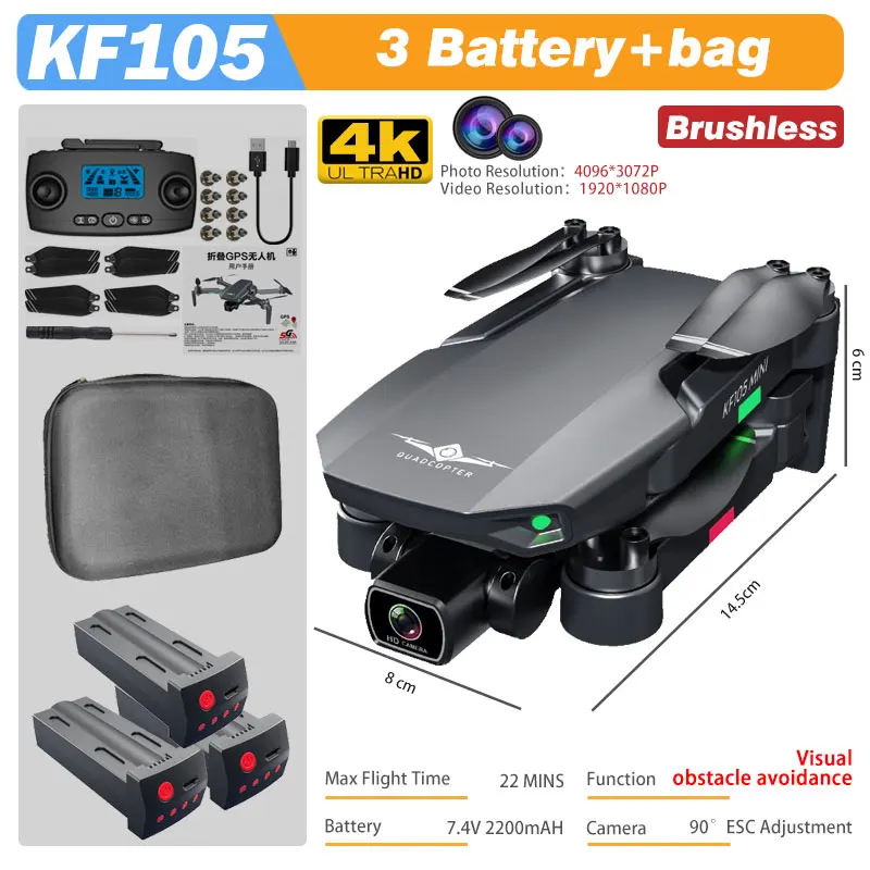 KF105 Professional GPS Drone 4K HD Camera Auto Visual Obstacle Avoidance Brushless Foldable Quadcopter RC Drone VS KF102 MAX rc quadcopter with camera RC Quadcopter