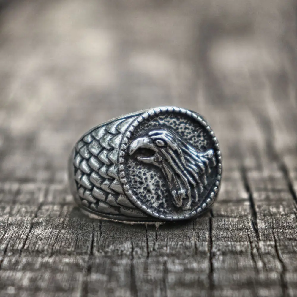 

EYHIMD Mens Stainless Steel Signet Eagle Ring Classic and Vintage Biker Style Silver Bird Rings Jewelry