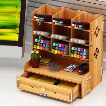 

Wooden Storage Rack Drawer Kit Multifunction Home Office Tabletop Organizer Stand Holder DIY Office School Desk Accessories