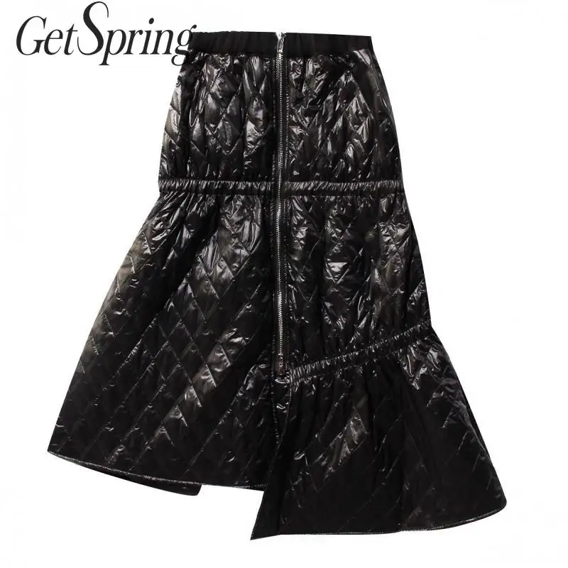 Getspring Women Skirt Irregular Warm Iiiing High Waist Skirts Asymmetry Vintage All Match Black Long Skirt Winter Fashion