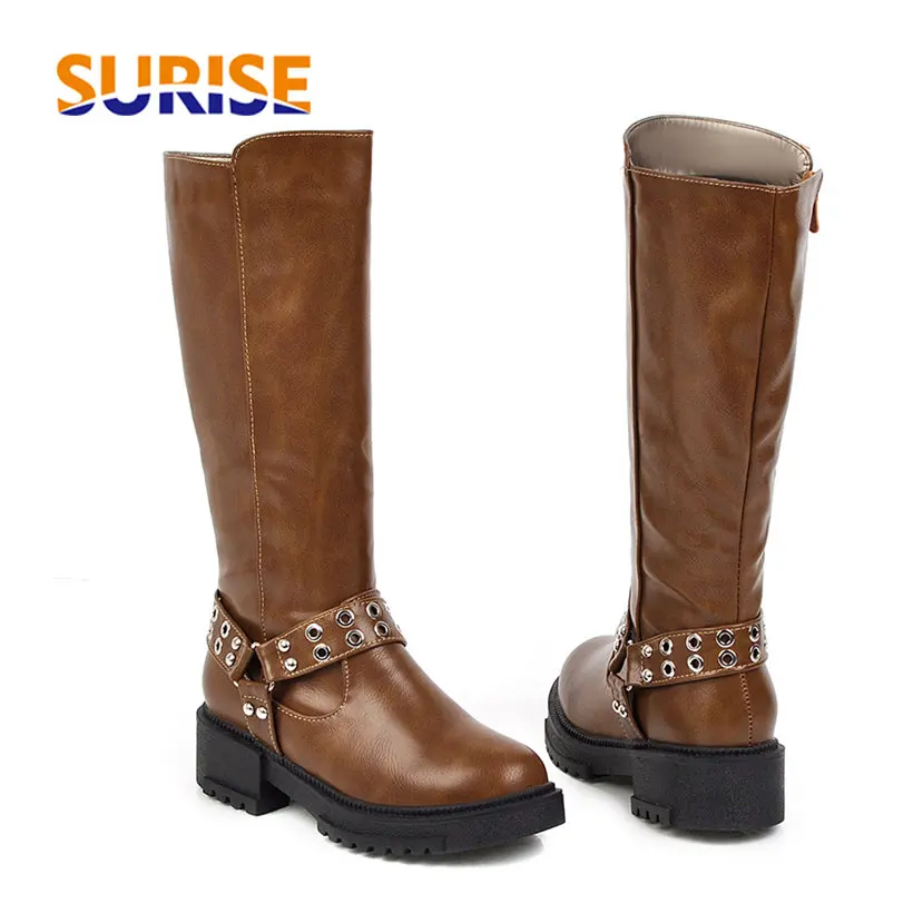 

Winter Women Plush Mid-calf Platform Boots Black Grey Thick Square Heels Casual Party Lady Zipper Rivet Eyelet Buckle Half Boots