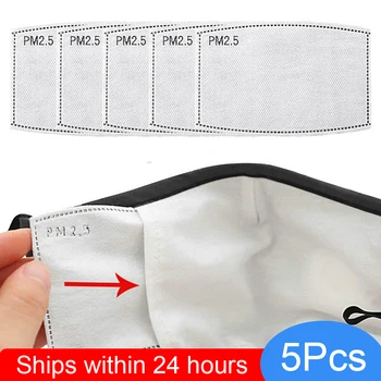 

5 pack 5 Layers Face Masks Filters paper PM2.5 Activated Carbon Filter Insert Protective Filter Media Insert for mouth Mask