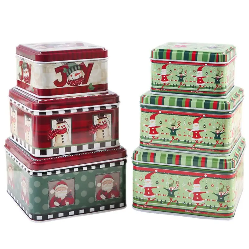 

3pcs/set Christmas Biscuits Coin Candy Storage Box Container Case Jewelry Headphones Organizer Tin Sealed Jar
