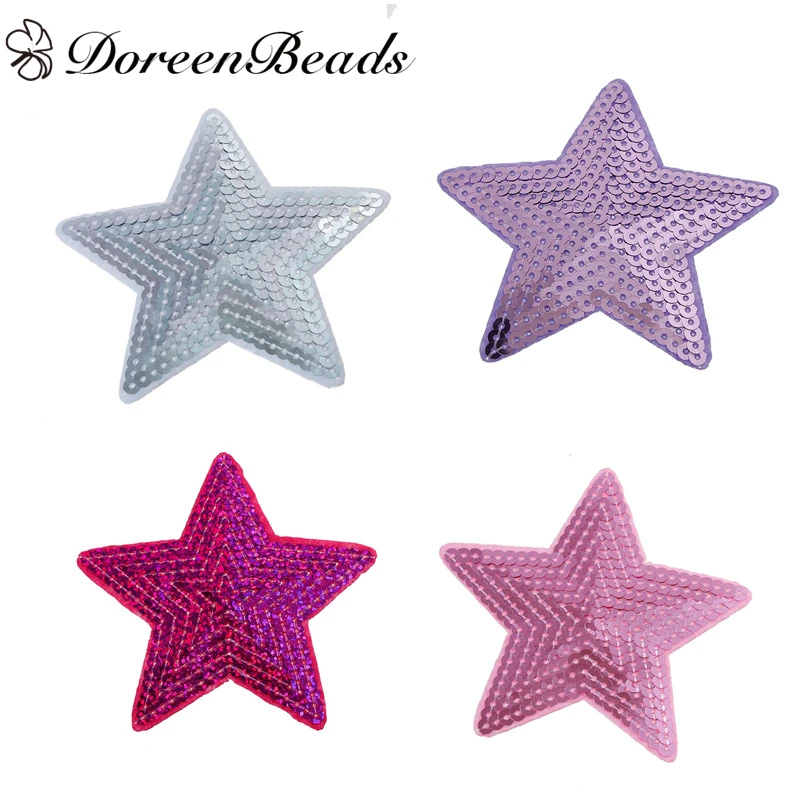 DoreenBeads-3-PCs-Polyester-Patches-Appliques-DIY-Scrapbooking-Craft-Pentagram-Star-Purple-Fuchsia-Silver-Pink-Sequins