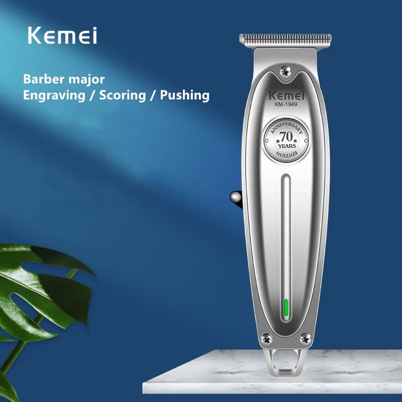 Kemei 1949 Professional Hair Clipper All Metal Men Electric Cordless Hair Trimmer 0mm Baldheaded T Blade Finish Haircut Machine