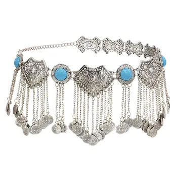 

Factory spot retro metal pendant coin waist chain European and American tassels long belly dance waist chain explosion