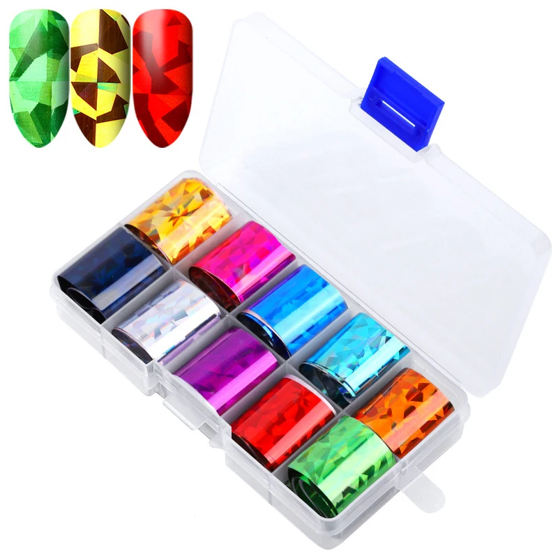 

2.5mmx100mm 10 Rolls Starry Sky Laser Nail Foil Set Blue Transparent Marble Holographic Nail Art Transfer Sticker Decoration DIY