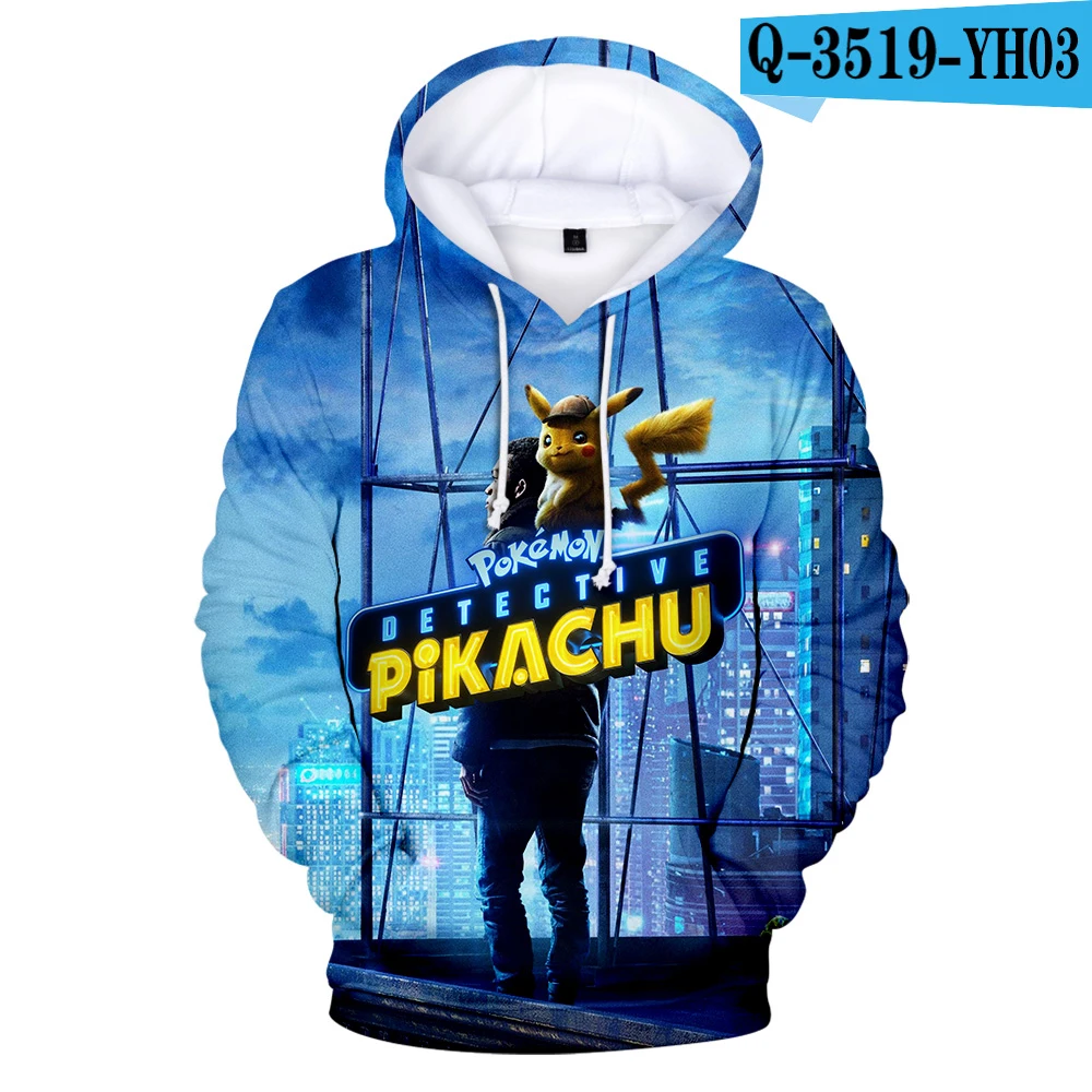 New Pokemon Detective Pikachu 3D Hoodies Men/women Fashion yellow children Warm Harajkuku 3D Print pikachu boys/girls Kids Hoody - Цвет: 3D