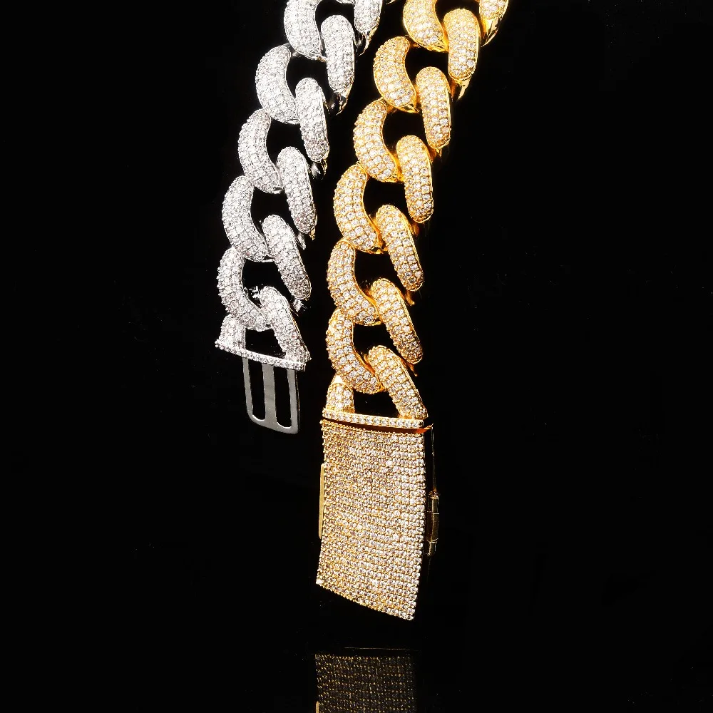 GUCY 14and 20 мм застежка Micro Pave Iced CZ кубинские Соединенные ожерелья цепи золотого цвета роскошные ювелирные изделия модные хип-хоп для мужчин