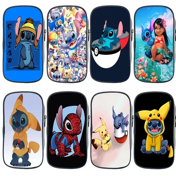 

New Cute Stitch Cosmetic Bags Pokemon Pikachu Cartoon Pencil Bag Boys Girls Kids School Supplies Funny Dragon Anime Makeup Bag