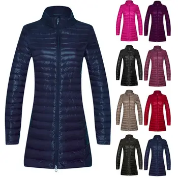 

Casual Women Winter Stand Collar Zipper Warm Lightweight Knee-length Down Coat Simple yet fashion style suitable for work gifts