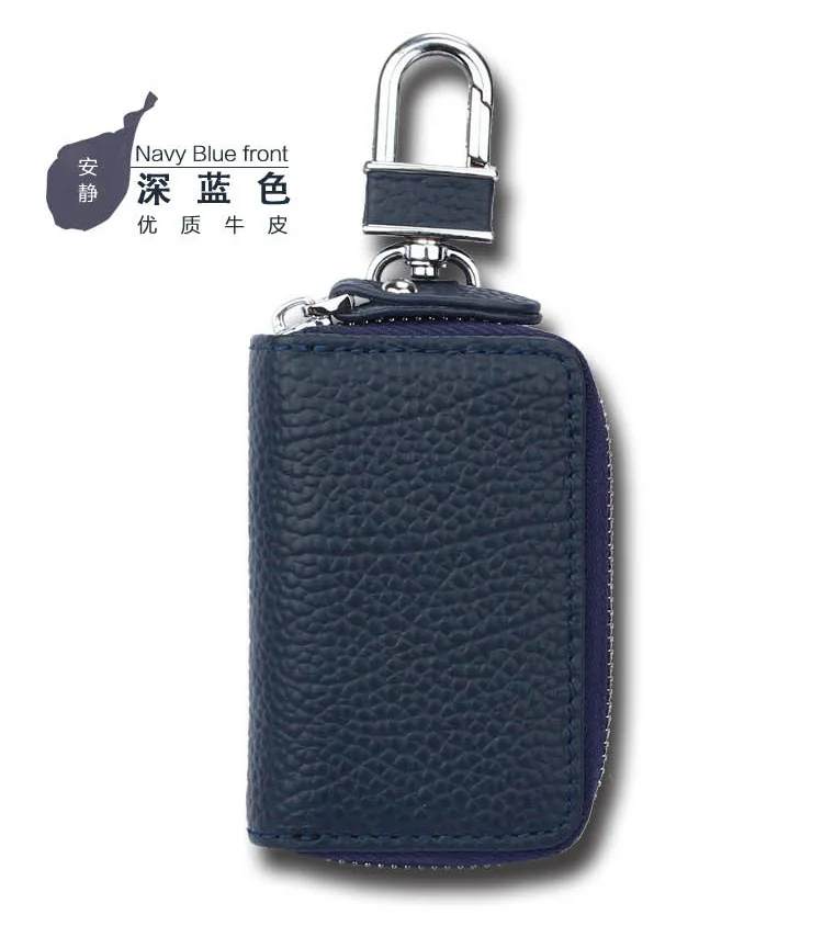 Dark Blue Модный кожаный чехол для автомобильных ключей, с цепочкой, на молнии сумка для ключей натуральный кожаный брелок Для мужчин Для женщин ключ держатель Органайзер чехол - Цвет: Dark Blue