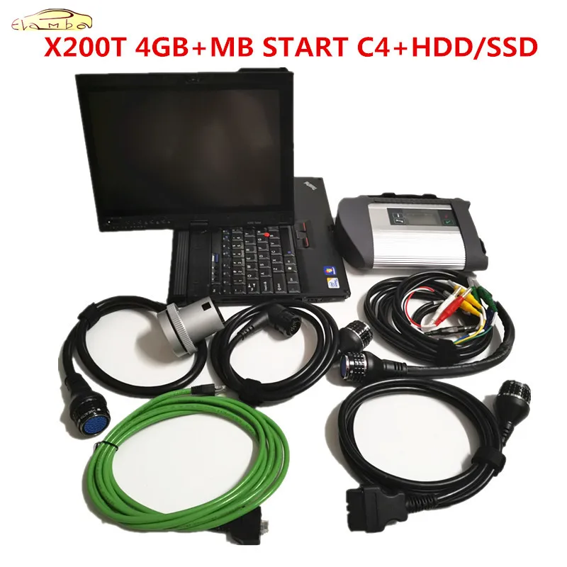MB Star C4 Sd подключения 4 полный комплект X200T 4 Гб Сенсорный экран с MB STAR C4 установлен V2019.12 программное обеспечение HDD или SSD готов к работе
