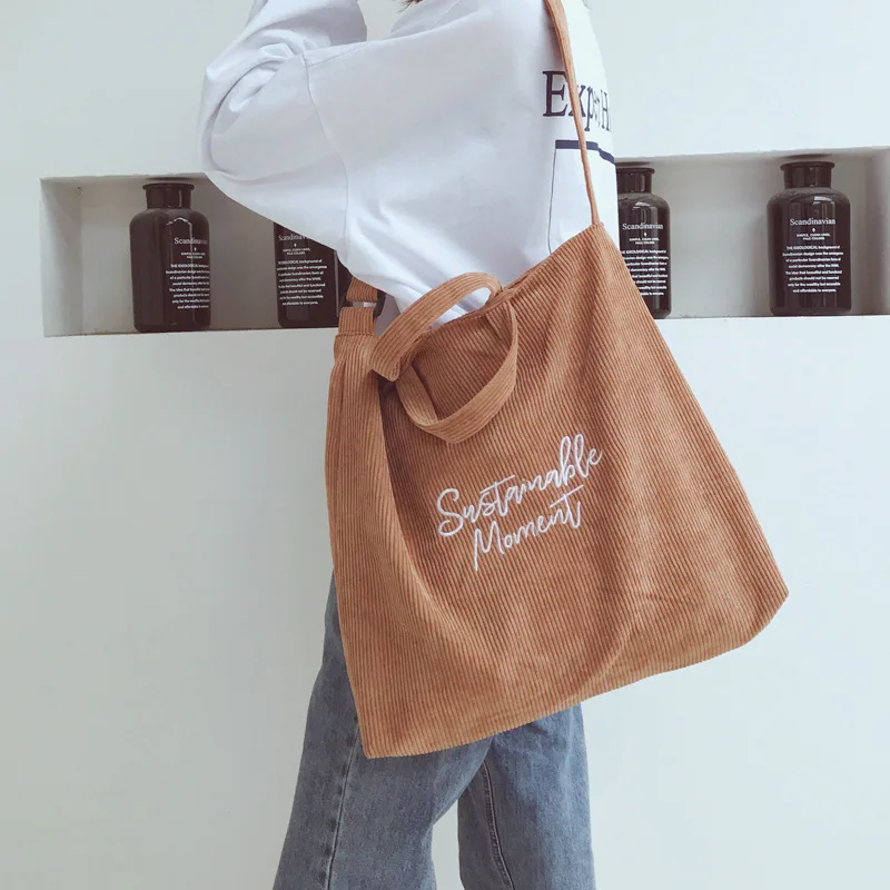 

Women Corduroy Shoulder Bag Embroidery Letter Crossbody Bags Female Eco Cloth Handbag Large Capacity Zipper Totes Messenger Bag