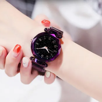 

Women Magnet Buckle Gradient Starry Sky Square Diamond Watch Luxury Ladies Stainless Steel Quartz Watch Clock Relogio Feminino
