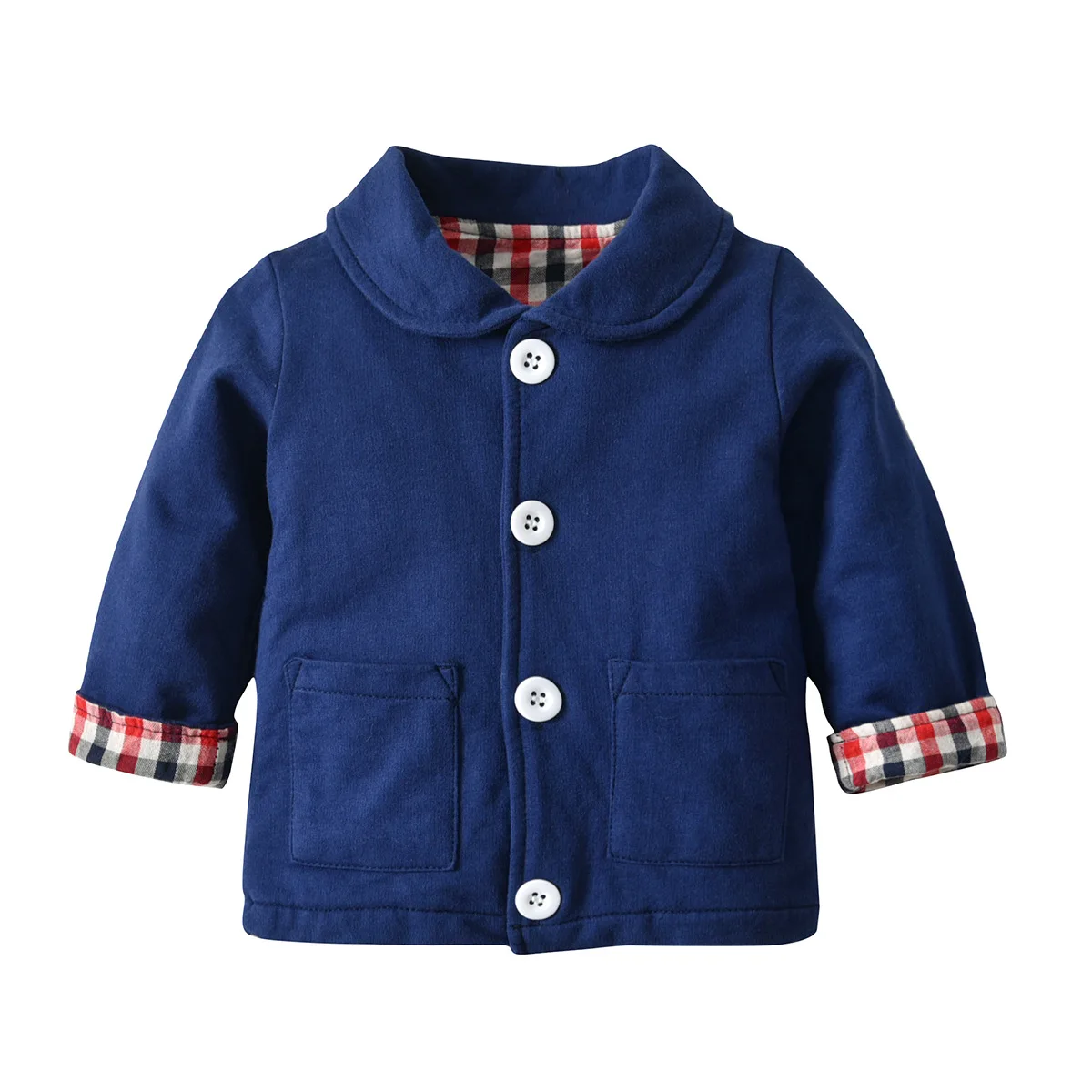 

BOY'S Coat 2018 Autumn New Style Korean-style Big Boy Solid Color Fold-down Collar in Cotton Plaid Cuff Kids' Overcoat