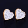 14MM Width Heart-shaped Gold Color Stud Earring For Men Women Full Cubic Zircon Screw Back Earrings Fashion Hip Hop Jewelry Gift 5