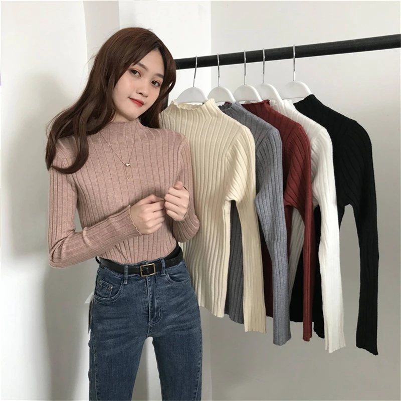 

Woman Solid Womens Sweaters Pullover Autumn Winter Knitted Sweet Sweater Vintage Long Sleeve Casual Knitwear Tops Clothes