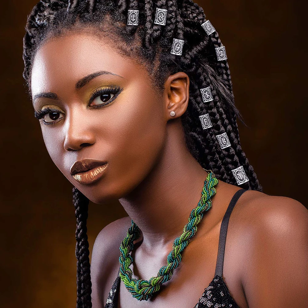 48Pcs Norse Vikings Runes Hair Beard Braiding Beads for Bracelets Necklace DIY