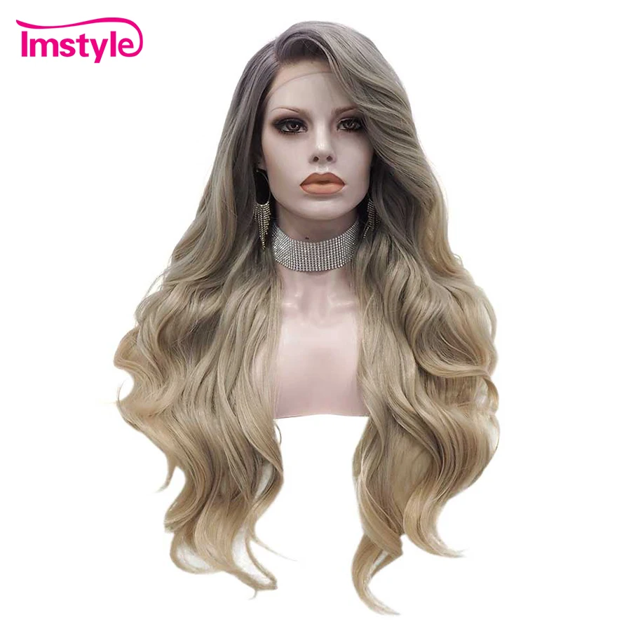 

Imstyle Ombre Blonde Wigs For Women Long Wavy Synthetic Lace Front Wig Heat Resistant Fiber Glueless Two Tone Daily Cosplay Wig