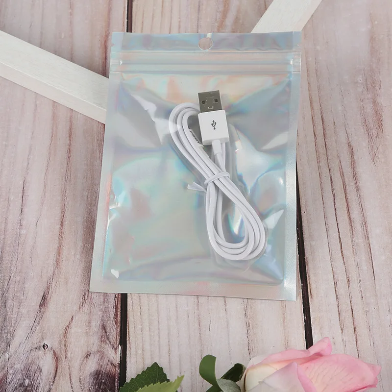 Resealable Translucent Laser Zip Lock Bags Holographic Ornaments Eyelash Socks Sexy Lingerie Cosmetics Nail Sequins Pack Pouches