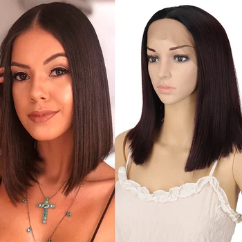 

DIANQI Synthetic Lace Front Wig Lolita Short Straight Bob Hair Dark Roots Ombre Red,Pink,Blue Wigs For Women Available