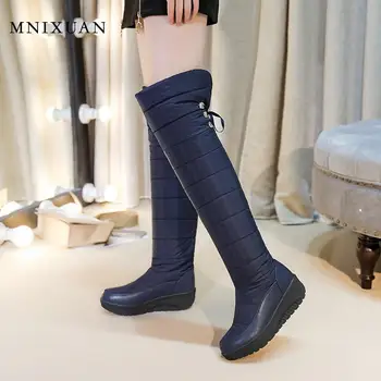 

MNIXUAN Handmade warm plush winter snow boots 2019 new platform Waterproof down boots wedges over the knee thigh high long boots
