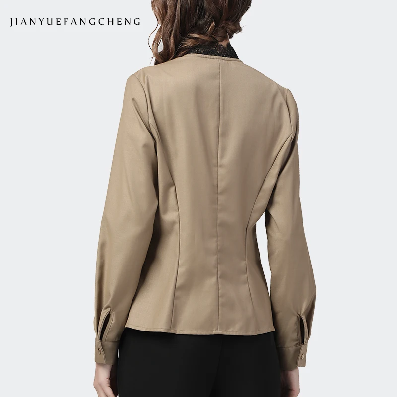 2020 Autumn New Women Khaki Tops Long Sleeve V