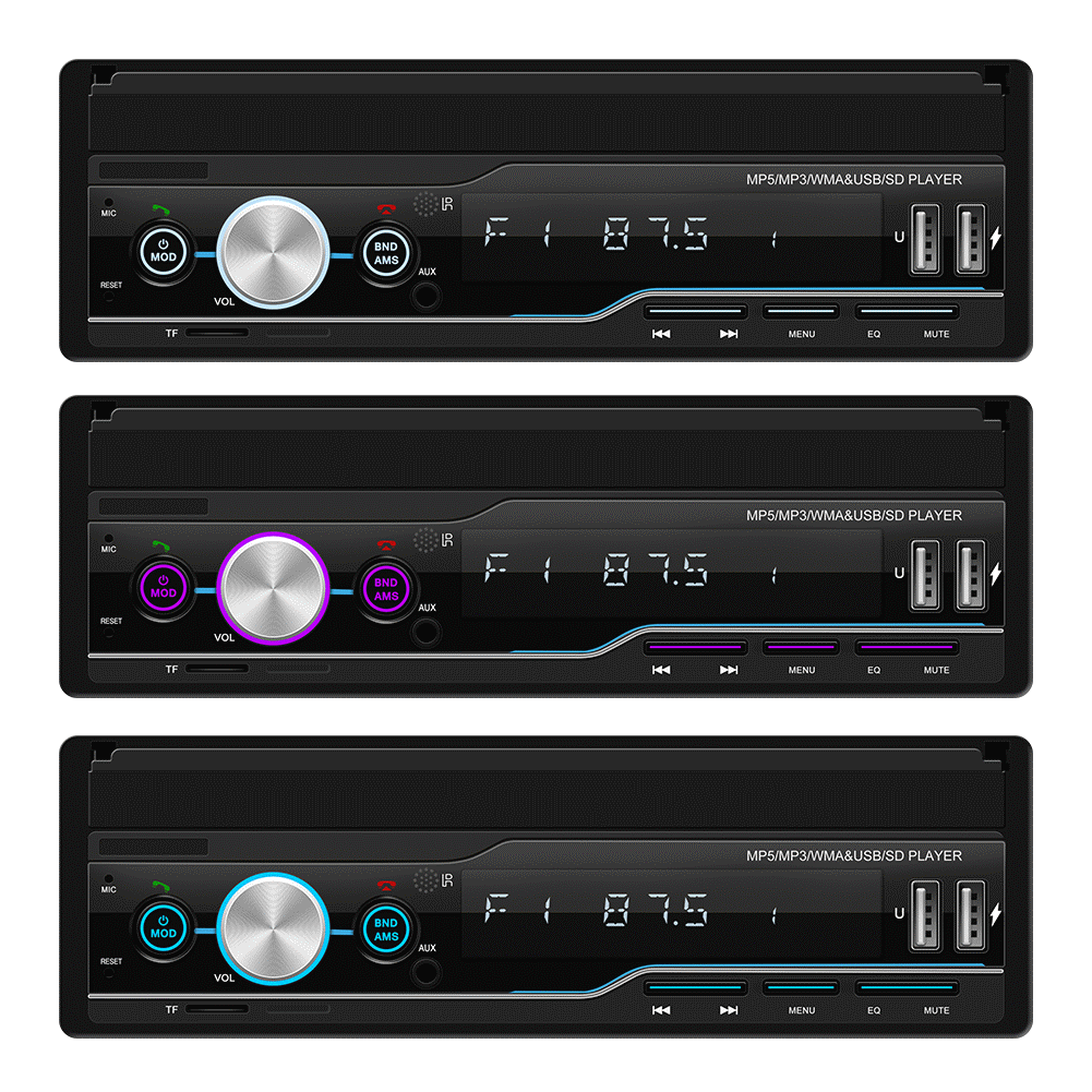 1 Din Apple Carplay Car Radio Retractable Screen AndroidAuto Bluetooth Handsfree Mirror Link